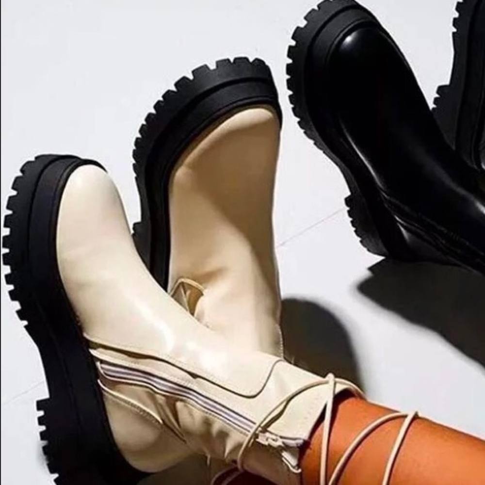 Chunky flat ankle boots